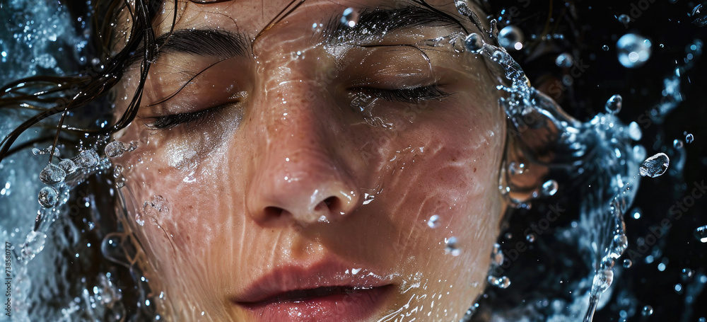 Woman surrounded by water droplets. Tranquility and relaxation. Woman surrounded by water droplets. Tranquility and relaxation.