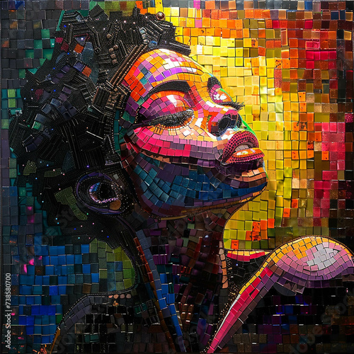 Eco friendly pop art crafted from recycled materials shining under bright lights photo