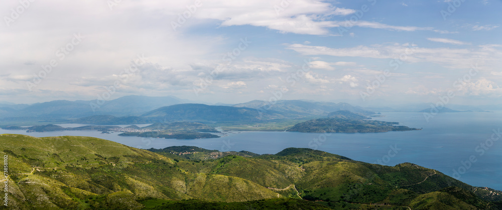 Panorama of greek and albanian coasts from Mount Pantokrator, Greece