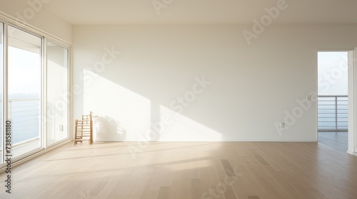 Empty apartment room for sale or rent, already built for interior design, beautiful light space, AI generated, space for text