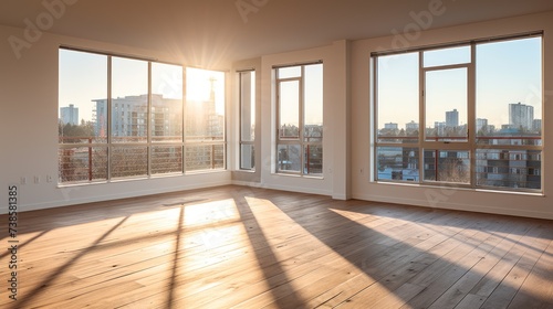 Empty apartment room for sale or rent  already built for interior design  beautiful light space  AI generated  space for text