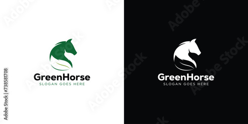 creative green horse logo. horse leaf logo design icon symbols vector illustration.