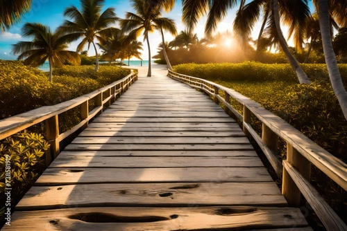 Wooden boardwalk in beautiful Crandon Park in Key Biscayne photo