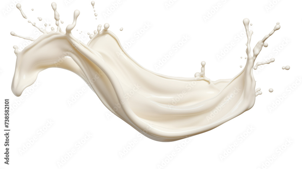 White milk or yogurt splash in wave shape isolated on white background. An element for creating collages for advertising and product presentations