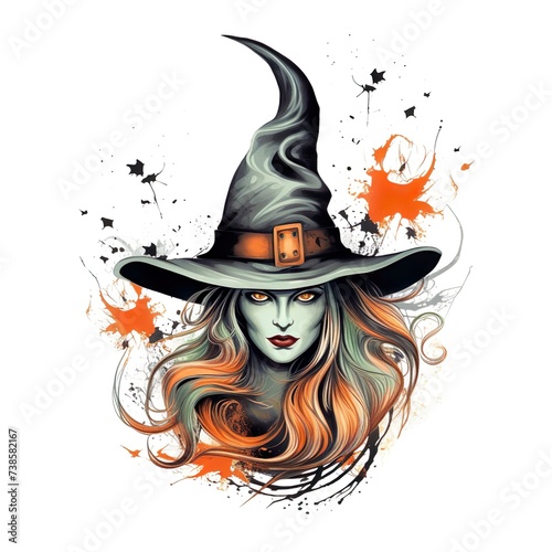 Scary halloween witch art tshirt design isolated on white background
