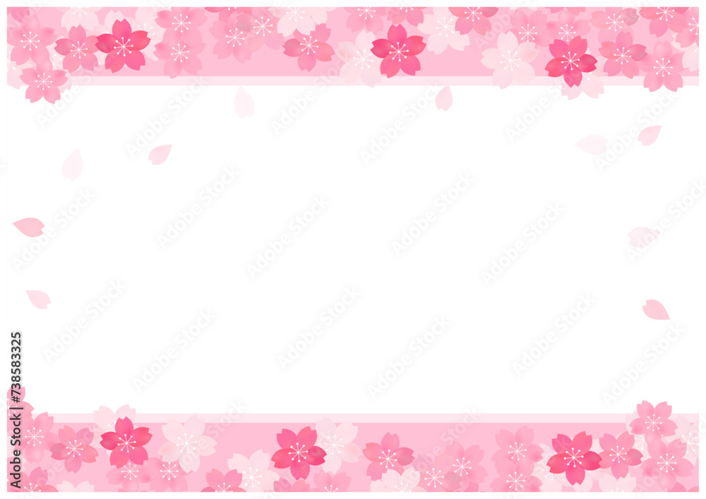 桜の花が美しい春の桜フレーム背景38ピンク