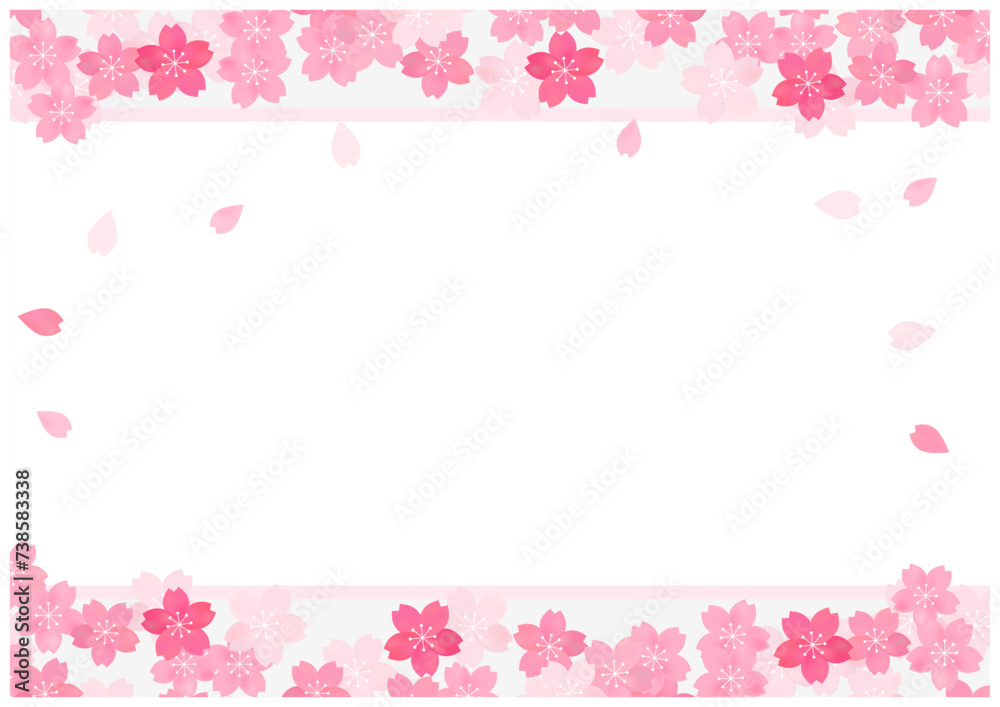 桜の花が美しい春の桜フレーム背景38灰色
