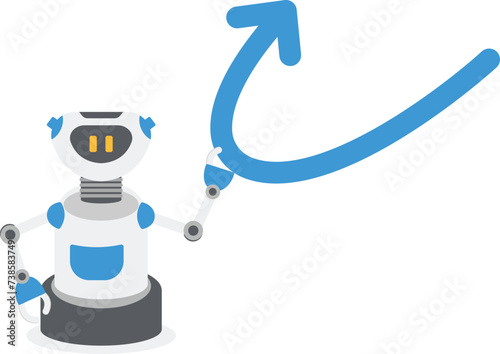 Modern Robot Holding Financial Arrow Up Finance Protection Concept Futuristic Artificial Intelligence Mechanism Technology Flat Vector Illustration