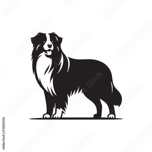 Cosmic Companion: Majestic Australian Shepherd Silhouette Amidst Astral Beauty - Australian Shepherd Illustration - Australian Shepherd Vector Stock
