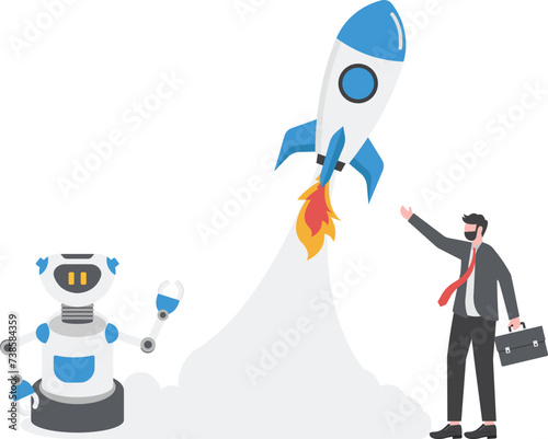 robot helping businessman to launching business idea

