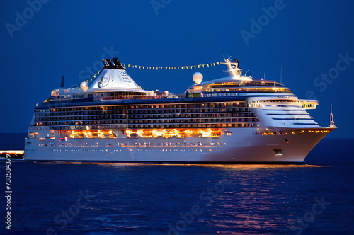 A cruise ship sails in the open ocean. © Sergei