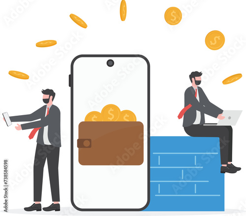 Payment Money Sending and Receiving illustration, People using Mobile Bank for Remittance of Money conversion

