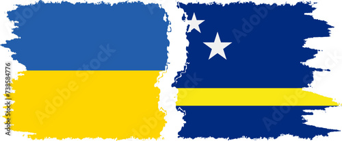 Curacao and Ukraine grunge flags connection vector