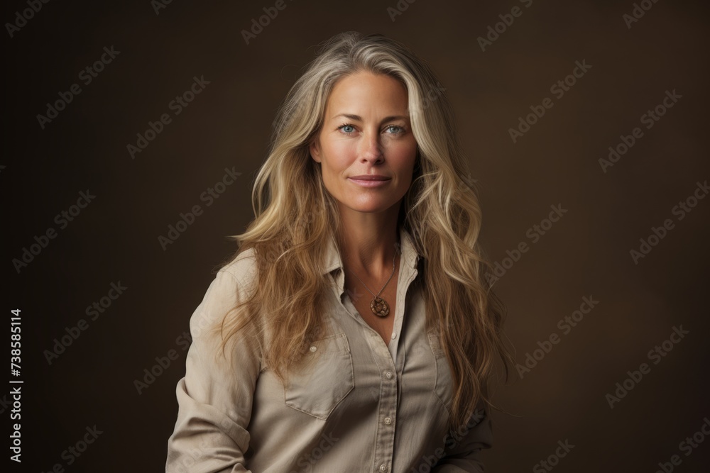 Portrait of a beautiful blond woman in a shirt on a dark background Portrait of a beautiful blond woman in a shirt on a dark background