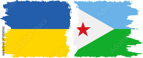 Djibouti and Ukraine grunge flags connection vector