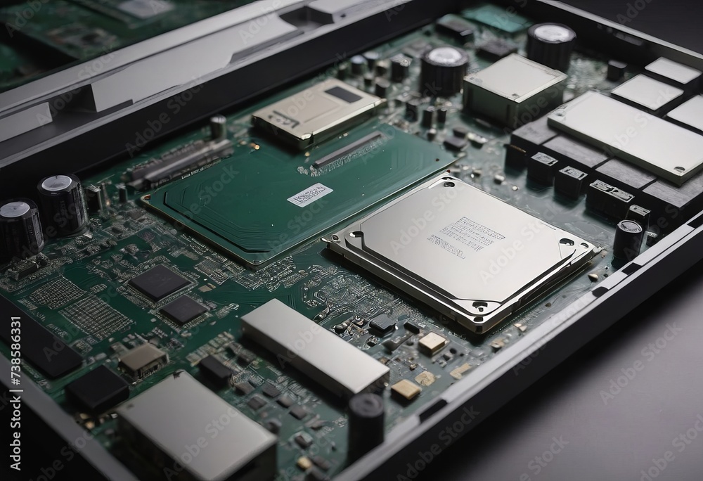 Modern CPU processor installed on a brand new motherboard, object detail, extreme closeup, nobody. Modern CPU processor installed on a brand new motherboard, object detail, extreme closeup, nobody.