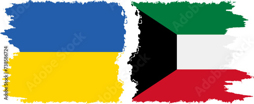 Kuwait and Ukraine grunge flags connection vector