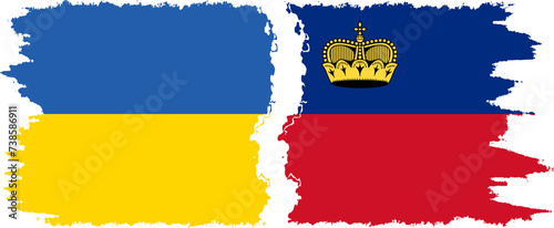 Liechtenstein and Ukraine grunge flags connection vector