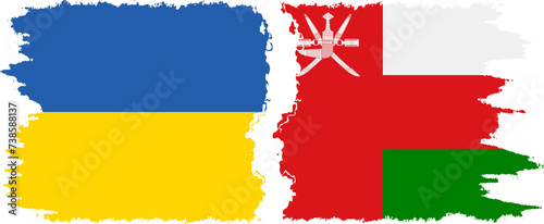 Oman and Ukraine grunge flags connection vector