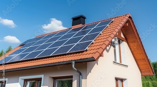 Solar panels installed on the roof of a house. Alternative energy source.