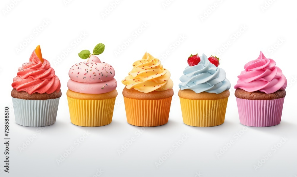 row of colorful cupcakes, each with a different flavor