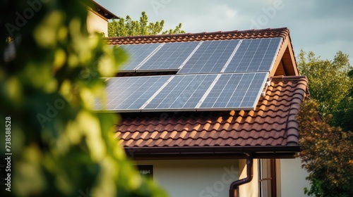Solar panels installed on the roof of a house. Solar energy.