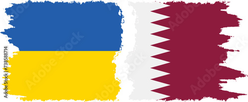 Qatar and Ukraine grunge flags connection vector
