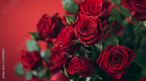 Deep Red Roses Bouquet on Solid Color Background