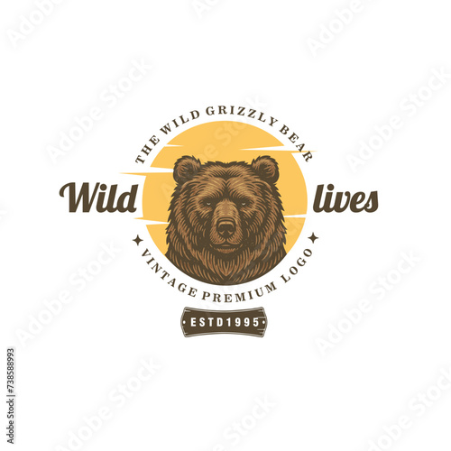 grizzly bear head hand drawn vintage logo vector graphic illustration