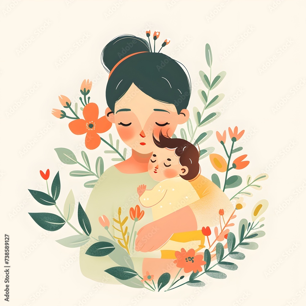 A girl hugs her child. Motherhood A girl hugs her child. Motherhood