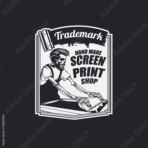 skull screen printing emblem logo vector graphic illustration