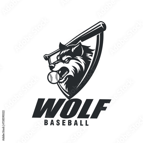 wolf head mascot baseball logo vector graphic illustration