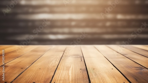 Wooden table in front of blurred background. Perspective brown wood.