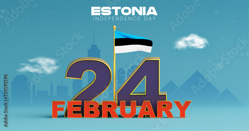 Happy Estonia Independence Day Banner and Background Design. 24th February - Independence Day of Estonia Celebration with Text and Estonia Flag