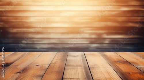 Wooden table in front of abstract blurred background. Mock up for display of product. © Mr. Muzammil
