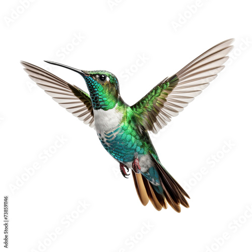 Beautiful flying hummingbird front view isolated on transparent or white background