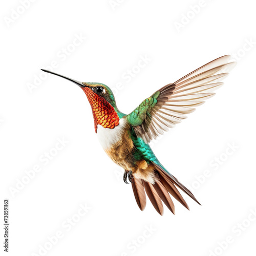 Beautiful flying hummingbird front view isolated on transparent or white background © Luckyphotos