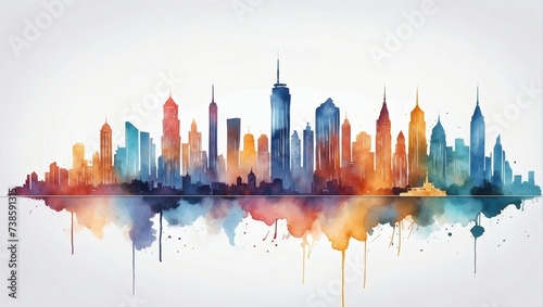 City skyline vector. Minimal urban art with watercolor brush and golden line art texture. Abstract art wallpaper for prints, Art Decoration, wall arts, and canvas prints.