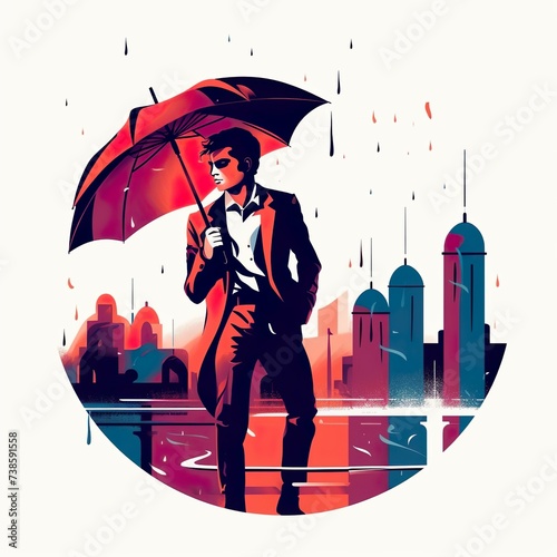 Business man illustration art with umbrella t-shirt design  