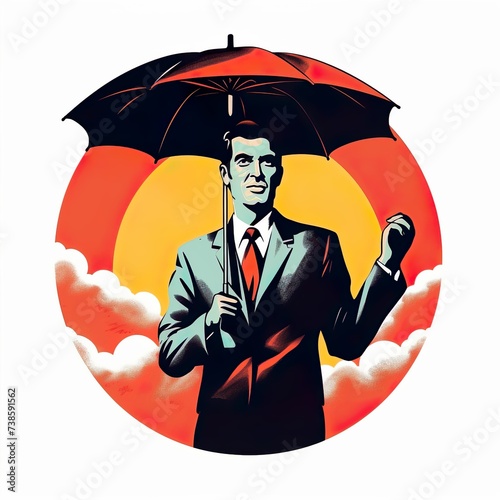 Business man illustration art with umbrella t-shirt design  
