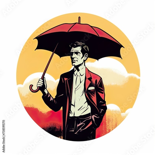 Business man illustration art with umbrella t-shirt design  