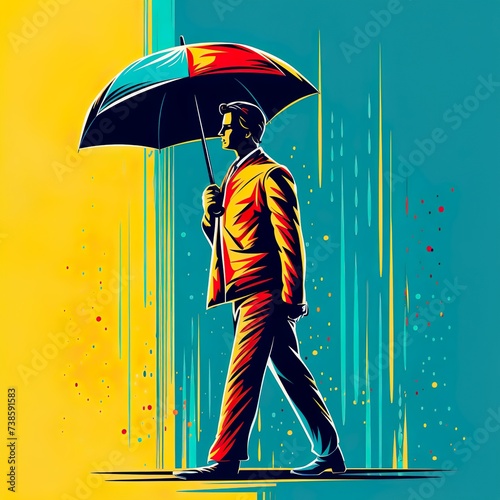 Business man illustration art with umbrella t-shirt design  