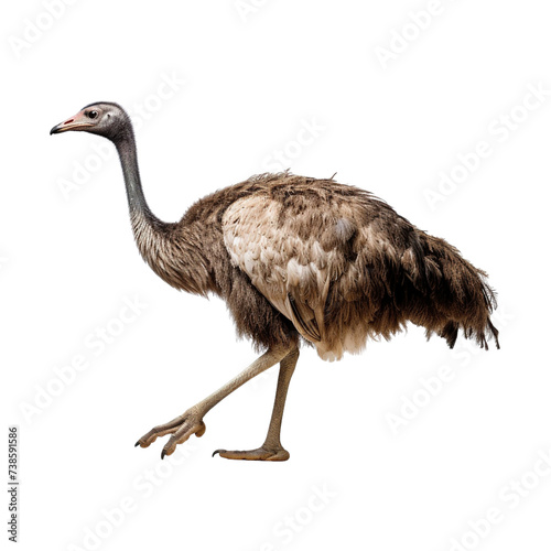 Full body ostrich running isolated on transparent or white background
