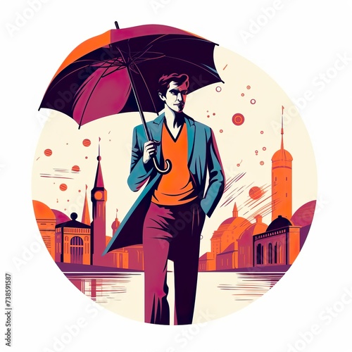 Business man illustration art with umbrella t-shirt design  