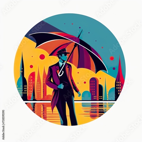 Business man illustration art with umbrella t-shirt design  
