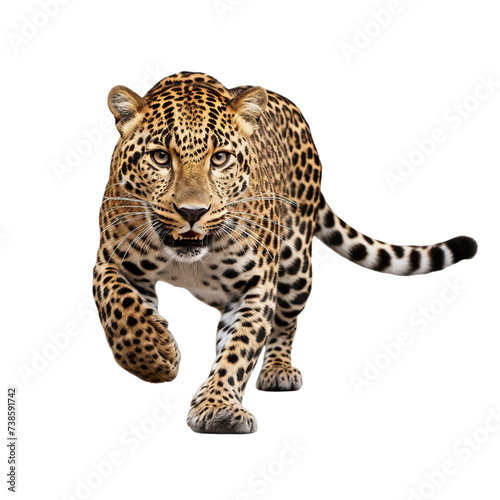 Leopard running isolated on transparent or white background