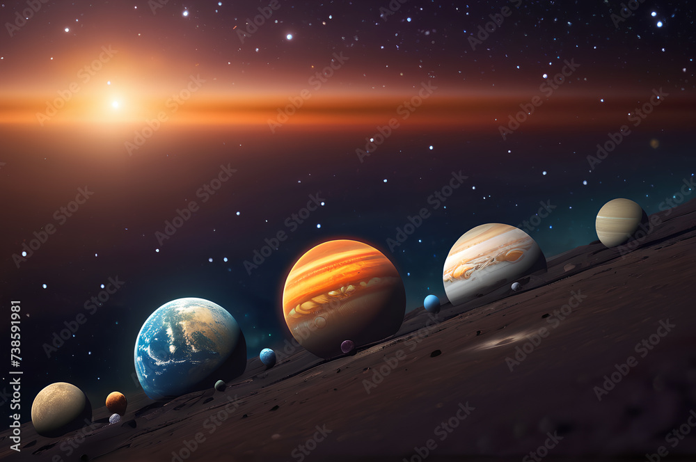 Naklejka premium Planets of the solar system in the starry sky.