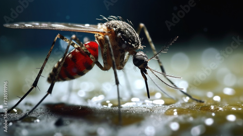 closeup macro shot Mosquito,Wide angle shot macro view full body of mosquito on human skin