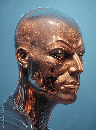 Android copper robot head. Background for design projects. Illustrations created using artificial intelligence. Illustrations and Clip Art AI generated.