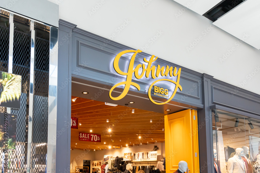 Wellington, New Zealand February 10, 2024 Johnny Bigg logo sign at